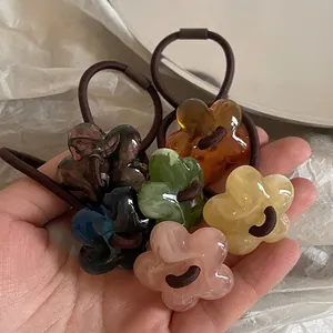 Minimalist Korean Style Acrylic Flower Hair Tie Elastic Hair Band For Women Girls Daily Sweet Floral Hair Accessories
