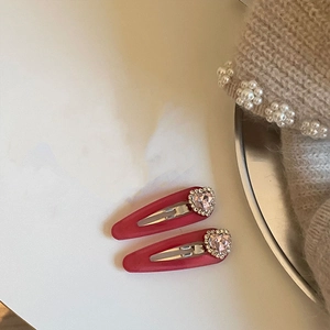 Paia di fermagli per capelli a cuore rosso opaco con cristalli rosa e diamanti donna