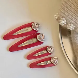 Fermaglio per Capelli BB a Forma di Cuore Dolce Stile Coreano per Donna Fermaglio Laterale per Frangia in Lega Rosso Rosa Fatto a Mano Accessori per Capelli Moda