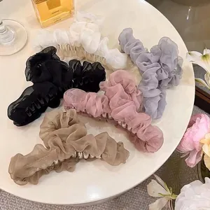 Große Französische Elegante Organza Plissee Haarklammer Netz Haifisch Clip Handgefertigte Rüschen Haarkralle Für Damen Mode