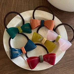 Élastique à Cheveux Nœud en Acétate Élégant pour Femmes Couleur Contrastée Support Queue de Cheval Mode Accessoire Fait Main