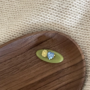 Vintage avocado green acetate hair clip featuring colorful heart and oval gemstones