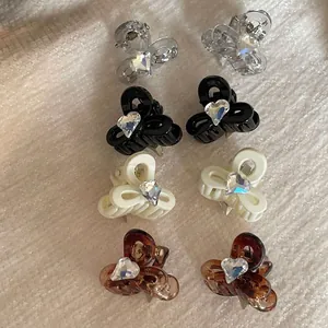 Mini Heart Rhinestone Acrylic Hair Claw Clip Small Bangs Clip Vintage Geometric Polka Dot Hair Accessories For Women