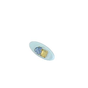Candy colored acetate hair clip with blue heart and yellow rectangle gemstone rhinestones