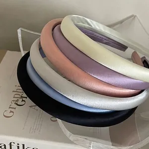 Serre-tête en Éponge Rembourré de Satin Français Couleur Unie pour Femmes Bandeau Minimaliste Brillant Épais Accessoire de Cheveux