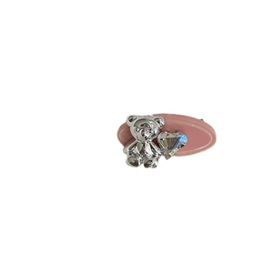 Cute pink bear hair clip with colorful heart crystal stone and silver metallic finish