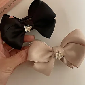 Pince à Cheveux Élégante Française avec Nœud en Satin et Détail Papillon en Strass Grande Pince à Cheveux pour Femme Accessoires Quotidiens