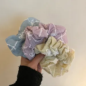 Korean Style Lace Pleated Fabric Scrunchies For Women Elegant Fashion Large Intestine Hair Ring Gentle Head Flower Accessories