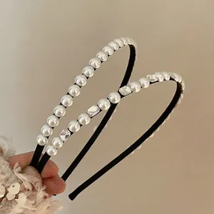 Koreanischer Stil Eleganter Künstliche Perlen Haarreif Für Damen Schwarz Dünn Haarband Weiß Künstliche Perle Strass Dekor Mode Haarschmuck