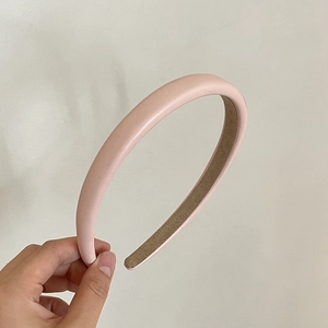 Padded cream pink leather headband with soft non-slip velvet lining for women