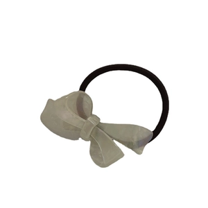 Elegant white marble texture acetate bow hair tie with high elastic black band for women