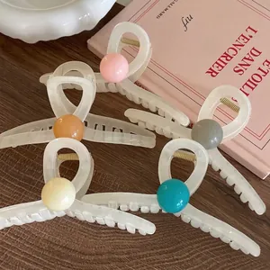 Korean Style Large Acrylic Hair Claw Clip With Candy Color Bead Simple Elegant Hair Accessory For Women Non-Slip Shark Clip