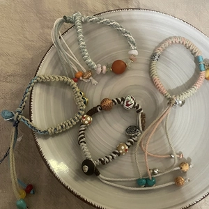 Ethnic Hand-woven Bracelet For Women Bohemian Style Natural Stone Ceramic Beads Adjustable Cotton Rope Tassel Pendant Jewelry