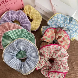 Korean Style Floral Plaid Fabric Scrunchies Contrast Color Hair Ties Sweet Gingham Hair Rings Women Girls Hair Accessories