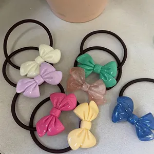 Sweet Creamy Acrylic Bowknot Hair Ties Minimalist Elastic Hair Bands For Women Girls Daily Fashion Commute Hair Accessories