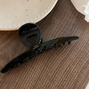 Grande pince à cheveux française en acétate noir brillant, accessoire fait main minimaliste