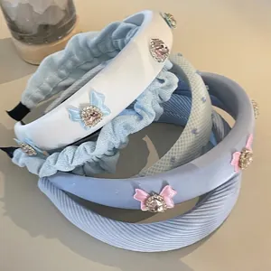 Padded Fabric Headband With Sweet Bow And Heart Rhinestone Decorative Hair Hoop For Women Elegant Daily Hair Accessories