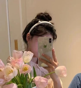 French vintage style white pearl headband for high cranial top hair styling