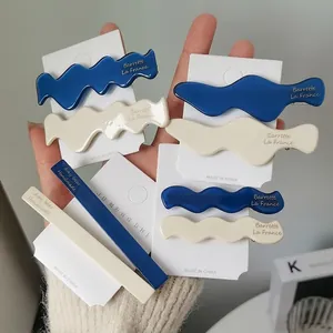French Style Klein Blue Wave Cloth Duckbill Hair Clip Geometric Side Bangs Clip Fashion Office Headwear For Women Girls