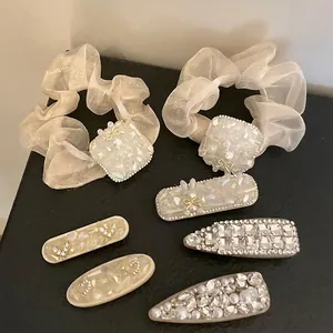 Pince à Cheveux Strass Choucou en Organza Satiné Fausse Künstliche Perle Nœud Géométrique Cristal Accessoires Cheveux Femme Bijoux Mode