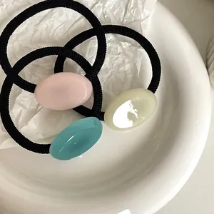Élastiques à Cheveux Minimalistes en Acrylique Décor Ovale pour Femmes Haute Élasticité Anneaux à Cheveux Faits à la Main
