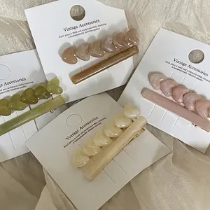 Fashionable Acrylic Heart Hair Clip Set For Women Marble Texture Geometric Barrette Set Daily Commute Hair Accessories
