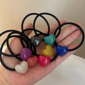 Acrylic Heart Hair Ties Candy Color Elastic Scrunchies Cute Heart Shape Hair Rope Headwear For Girls Women Kids Daily Accessories