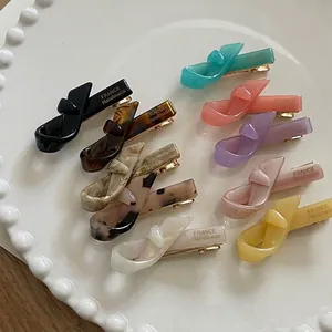 French Retro Cellulose Acetate Twisted Knot Hair Clip Elegant Leopard Marble Pattern Duckbill Clip For Women Hair Jewelry