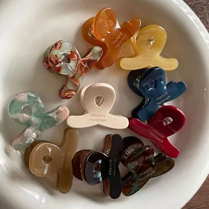 Korean Cute Acetate Mini Hair Claw Clips For Women Small Marble Leopard Print Handmade Bangs Side Hair Clips Accessories
