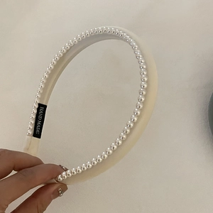 Serre-tête élégant style français à double rangée de perles blanches pour femmes chic