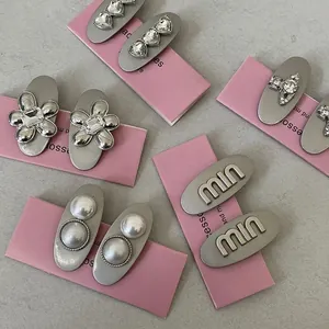 Fashion Silver Metal Duckbill Hair Clips For Women Elegant Rhinestone Heart Flower Artificial Pearl Hair Barrettes Daily Commute Letter Hairpins Jewelry
