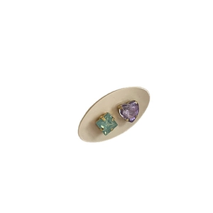 French style colorful geometric heart and square crystal stud earrings with gold plating