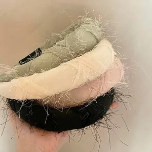 Sweet Thickened Fabric Headband With Fringe Feather Texture For Women High Top Volume Handmade Hair Accessories Fashion Headwear