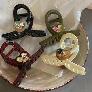 Elegante Molla per Capelli con Strass a Cuore Donna Cristallo Colorato Acrilico Clip a Squalo Accessorio per Capelli Moda