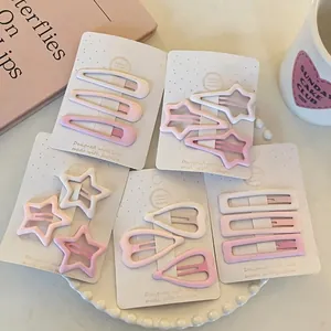 Mignonnes Pinces à Cheveux Rose Dégradé Mat Étoile Cœur pour Filles Enfants Tissu Douces Épingles à Cheveux BB Frange Latérale Barrettes Accessoires