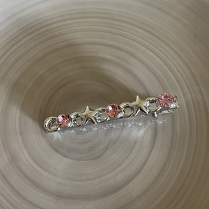 Pink rhinestone heart hair clip with silver star design for women hair styling