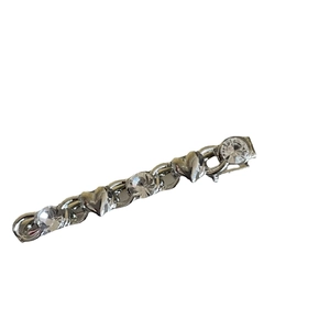 Elegant silver metal hair clip with pink heart rhinestones and sparkling crystals