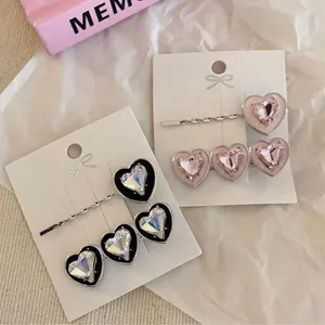 Barrettes à Cheveux Y2K Cœur en Strass Alliage Ton Argent Cristal Cœur Épingles à Cheveux Pinces Latérales Accessoires Cheveux Femme