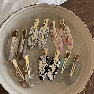 Acetate No-Trace Hair Clips For Women Korean Style Purple Marble Texture Duckbill Clips Minimalist Alloy Makeup Hair Barrettes