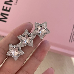 Fermaglio per capelli Y2K con stelle rosa, cristalli e finitura in metallo argento