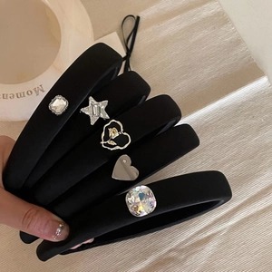 Elegant black padded sponge headbands with assorted crystal and metal heart charms