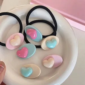 Ensemble de Barrette à Cheveux et Élastique à Cœur Crème Douce pour Femmes Filles Couleur Macaron Style Coréen Accessoires