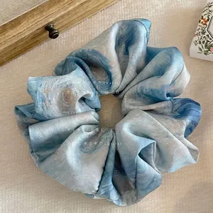 Élastique à Cheveux Satiné Élégant Texture Marbrée Peinture à l'Huile Artistique Grand Chouchou en Tissu Mode Femme