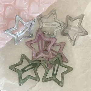 Y2K Fashion Glitter Star Hair Clips Frosted Silver Star Shape BB Clip Hollow Star Hairpins For Women Girls Hair Accessories