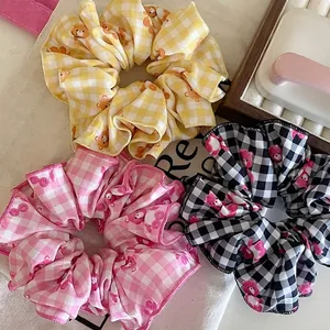Set di 3 elastici per capelli in tessuto scozzese con orsetti per acconciature