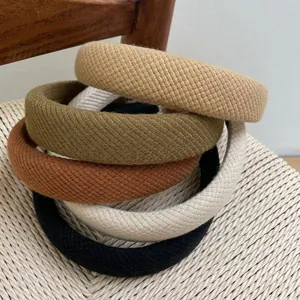 Women Knitted Plaid Padded Headband Vintage Thick Sponge Hairband Fashion Commute Wide Brim Hair Hoop Retro Headwear Accessory
