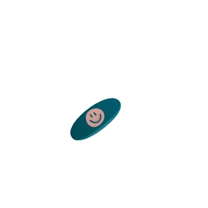 Matte finish teal oval hair clip featuring a pink smiling face design for girls