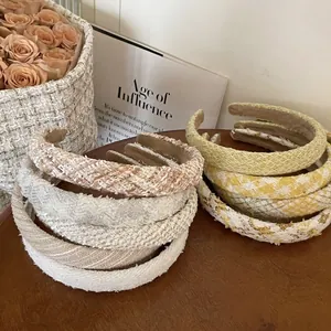 Retro Tweed Wide Headband For Women Thickened Sponge Hair Band Plaid Houndstooth French Style Fashion Hair Accessories