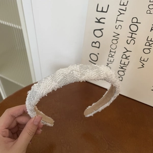 Elegant white tweed headband with silver thread detailing for women in French style