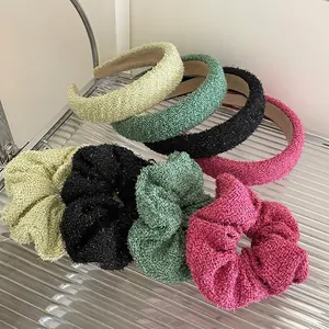 French Elegant Textured Wool Scrunchies And Wide Headbands For Women Handmade Solid Color Stylish Daily Hair Accessories